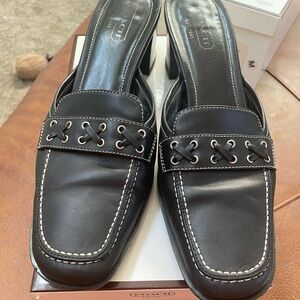 Black leather Coach heels mules. Super comfortable 2 inch heel